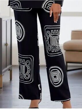 Ashro Black Wide-Leg Pants with White Graphic Print
